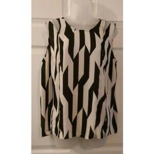 Cato Womens Small Black Ivory Sheer Cut Out Accent Sleeveless Pullover Blouse